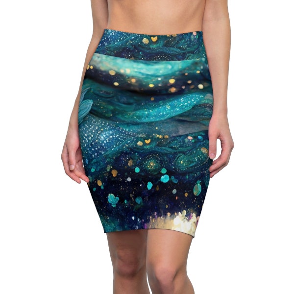 Mermaid print Women's Pencil Skirt, ocean aesthetic, coastal design women's clothes