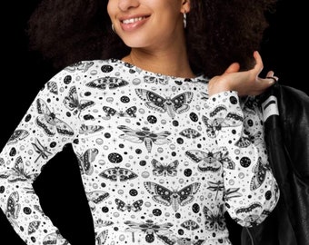Goth dark academia long sleeve midi dress with pockets, grunge dress, gothic moth dress, plus size dress