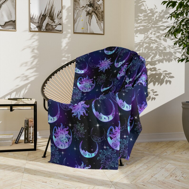 Sun moon stars Celestial Blanket, witchy aesthetic, gift for her, super soft throw, Velveteen Minky Blanket image 2