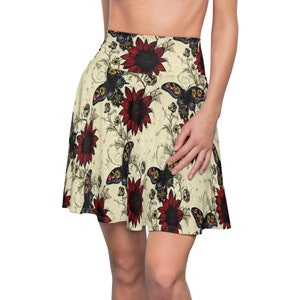 Grunge Women&#39;s Skater Skirt, butterfly moth cottagecore skirt, grunge womens clothing, grunge fairycore skirt