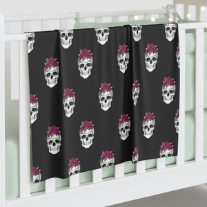Floral Skull Baby Swaddle Blanket, goth baby blanket, alt baby decor, gothic baby accessories, goth baby nursery