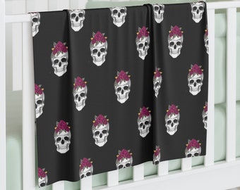 Floral Skull Baby Swaddle Blanket, goth baby blanket, alt baby decor, gothic baby accessories, goth baby nursery