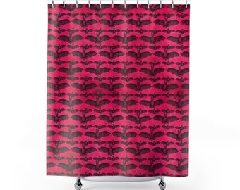 Gothic Bats Shower Curtains, goth bathroom decor, gothic home decor, pink and black bats goth shower curtain
