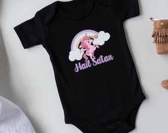 Hail Satan Unicorn Infant Bodysuit, pastel goth baby shirt, alt baby clothing, satanic baby shirt, pastel rainbow hail satan baby shirt