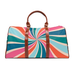 Retro design Waterproof Travel Bag, 70s aesthetic, retro weekender bag, fun colorful travel bag