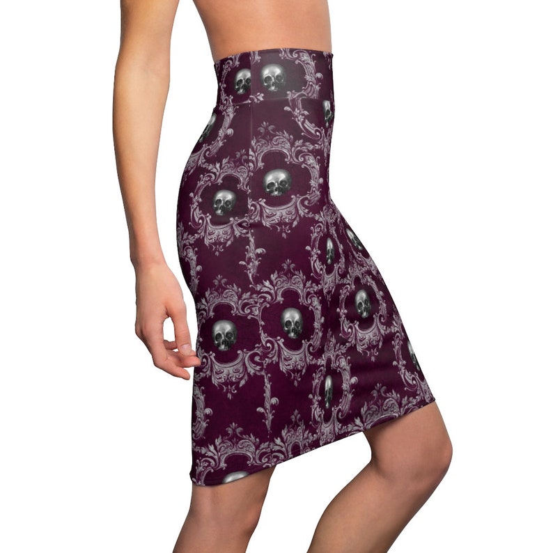 White/Black Gothic Skull Print Stretch Lycra Skirt