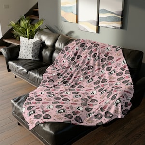 Pastel Goth Soft Polyester Blanket, goth baby blanket, Halloween throw blanket, kawaii goth home decor