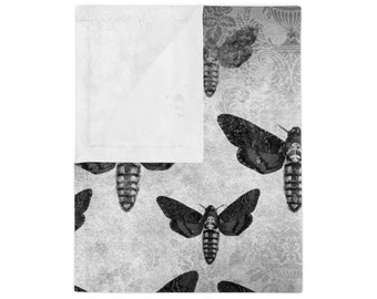 Grunge Gothic Moth Baby Velveteen Minky Blanket, goth baby accessories, dark cottagecore baby, goblincore toddler blanket