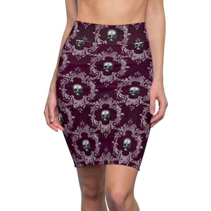 Gothic Skull Pencil Skirt, Feminine Goth Skirt, alt clothes, women&#39;s Gothic clothes