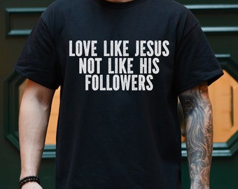 Tshirt ateo agnostico secolare, anti religione, camicia progressista di sinistra, t-shirt satanica, taglie forti 3x 4x 5x