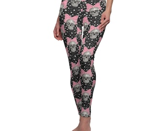 Gothic Skull & Bow Leggings for Women | Casual Wear, Festival Outfits, Halloween Apparel, Punk Fashion, dark coquette aesthetic leggings