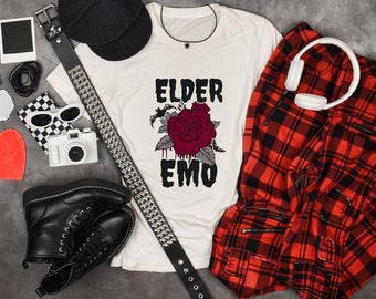 Elder Emo Softstyle unisex T-Shirt, grunge emo aesthetic, gen x shirt, elder Millennial shirt, 90s kid emo shirt