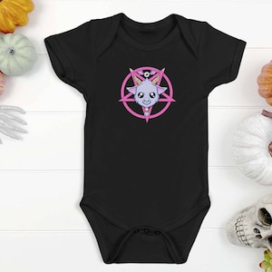 Baby Baphomet Pastel Goth Bodysuit, goth baby clothes, alt baby, wicca satanic baby shirt