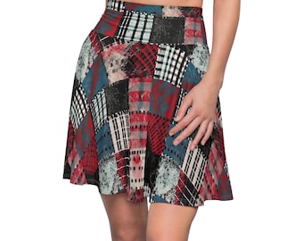 Punk Grunge Women's Skater Skirt, women's alt clothing, punk rock skirt, indie clothing, Y2K grunge skater skirt