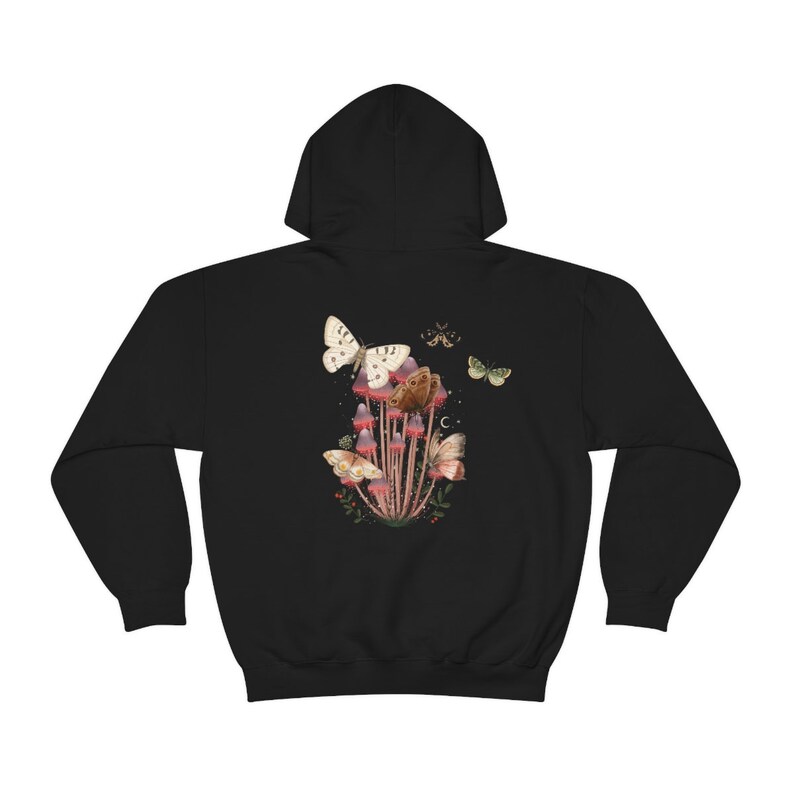 Moth Hoodie, Mushroom Hoodie, Cottagecore, goblincore hoodie, goth moth sweatshirt, cottage core hoodie, dark academia, mystical shirt image 4