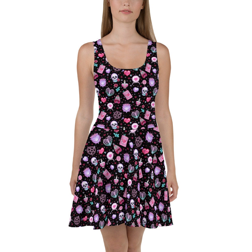 Pastel Goth Skater Dress, grunge fairycore dress, kawaii goth dress, plus size goth, women's alt clothing, witchy dress, aesthetic dress