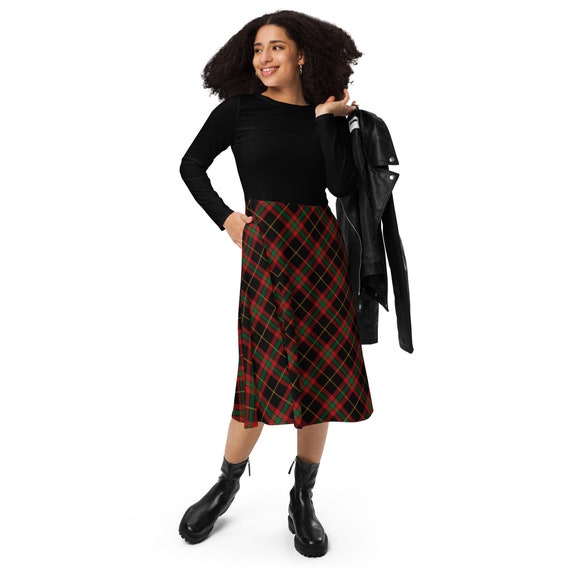 slim fit dress slacks Red Tartan Pleated Button Front Dress – Sail to Sable
