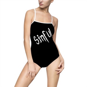Goth Women&#39;s One-piece Swimsuit, atheist satanic occult clothing, sinful swimsuit, goth clothing, alt clothing