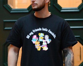 All My Friends Hate Fascists vintage baby animal tee, leftist liberal progressive shirt, protest, social justice plus size 3x 4x 5x