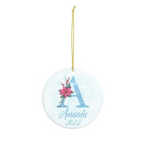 Personalized Christmas Ornament, monogrammed name Ceramic Ornament, initial name year holiday ornament