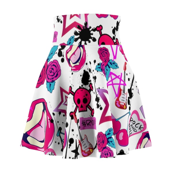 Punk/Grunge/Alternative Women's Skater Skirt, punk rock, skulls, emo skirt, women's punk clothes, y2k clothing, dark fairycore skirt