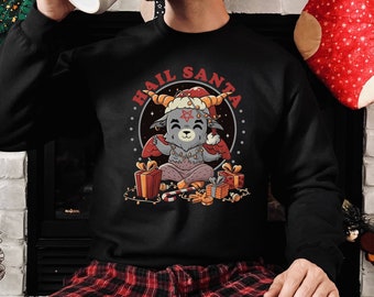 Hail Santa Sweatshirt, baphomet goth satanic christmas shirt, occult holiday sweater, Unisex Heavy Blend Crewneck Sweatshirt