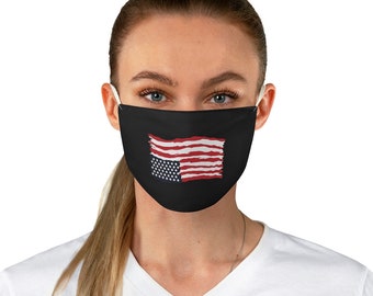 May include: A black face mask featuring an upside-down American flag design in white and red.