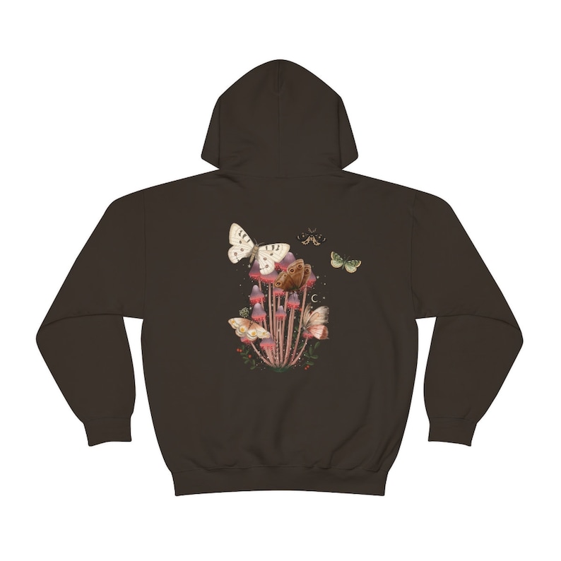 Moth Hoodie, Mushroom Hoodie, Cottagecore, goblincore hoodie, goth moth sweatshirt, cottage core hoodie, dark academia, mystical shirt image 3