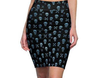 Goth Pencil Skirt, womens skull skirt, dark fairycore, grunge y2k skirt, goth clothing, womens alt clothing