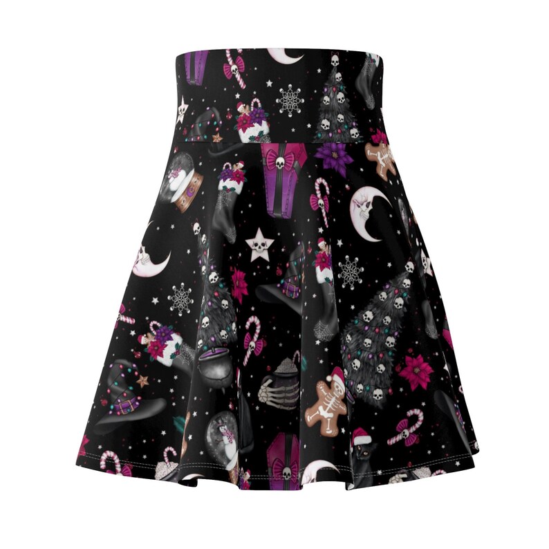 Goth Christmas Skater Skirt, alternative holiday clothes, pastel goth christmas skirt, grunge holiday wear image 3