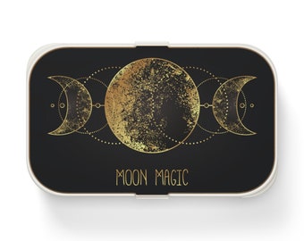 Moon Magic Pagan Bento Lunch Box with Utensils, Microwave safe, BPA free, pagan lunch box, work or schoolinch tote, occult, Wiccan, witchy