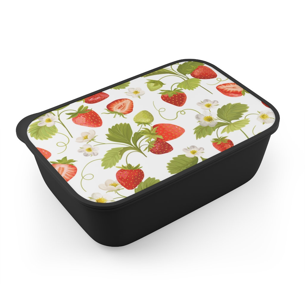 Strawberry Cottagecore Bento Lunch Box With Utensils Microwave
