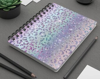 Pastellfärgat djurmönster, dagboksanteckningsbok för tonåringar, barn, glittrigt djurmönster, glitter leopardmönster anteckningsbok, present till barn, tonåringar och vuxna