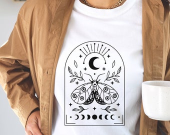 Moth shirt, cottagecore shirt, luna moth shirt, dark academia shirt, witchy aesthetic, moon phases shirt