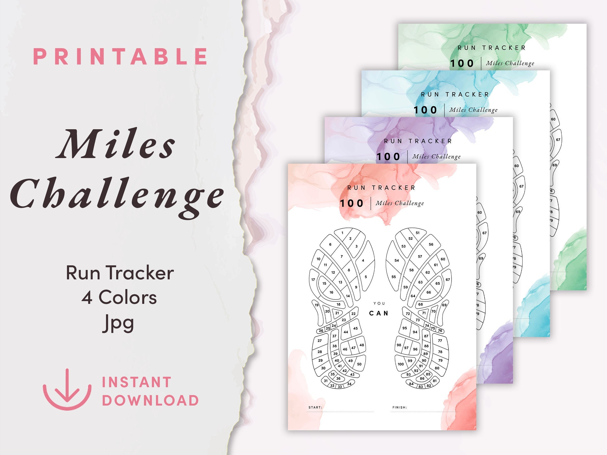 100 MILES CHALLENGE Running Tracker, Walking Tracker Printable, Habit ...