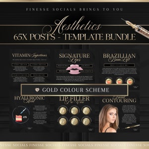 65 GOLD Luxury Lip Filler Aesthetics Instagram Feed Posts | Fully Editable Canva Posts | Premade