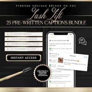 Lash Lift & Tint Caption Bundle (For Instagram) | 25 Captions | 5 Hashtag Groups