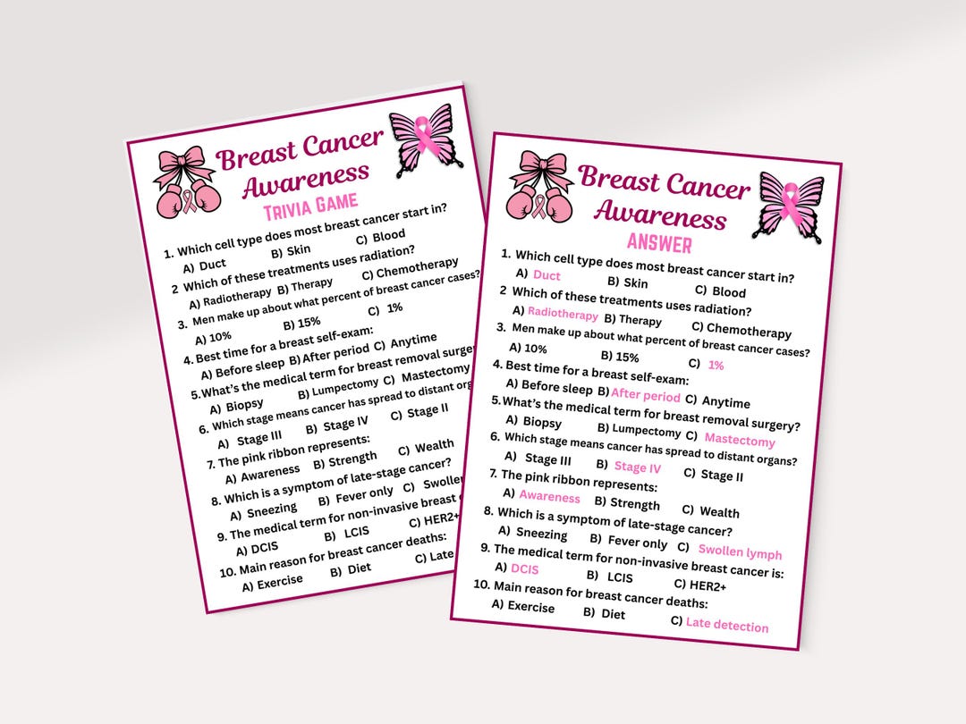 Breast Cancer Awareness Trivia Game Printable, Breast Cancer Month ...