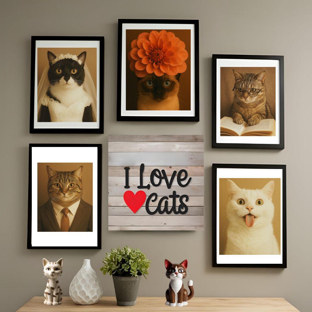 Set of 5 Humorous Cat Art Prints – Cats Dressed as People Portraits ...