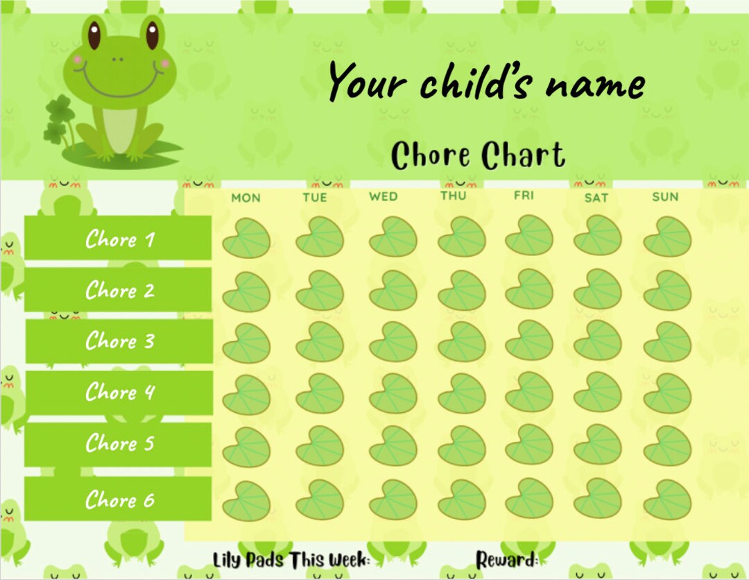 Frog Child's Chore Chart Editable Frogs Chores Etsy Canada