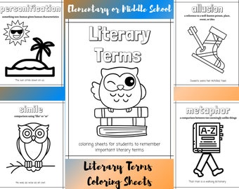 Literary Terms Coloring Sheets-Perfect for Elementary or Middle School Students