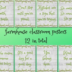 Farmhouse Classroom Posters | Set of 12 | Size 8.5x11 inches | Inspirational | Growth Mindset | Classroom Decor