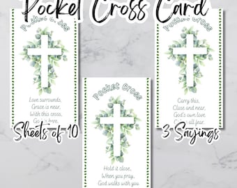 Plantilla de tarjeta de bolsillo con cruz y poemas inspiradores, regalo cristiano de ánimo, recuerdo religioso, bautismo, tamaño tarjeta de presentación, descarga