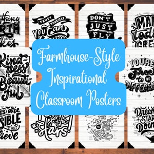 Farmhouse Classroom Posters | Set of 10 | Size 8.5x11 inches | Shiplap | Inspirational | Growth Mindset | Classroom Decor