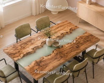 Handmade Live Edge Epoxy Wood River Coffee Table | Luxury Epoxy Resin Living Room Table | Modern Statement Rustic Dining Room Tabletop |