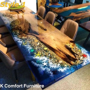 Epoxy Ocean Table / Live Edge Table/ Sea Ocean Table/ Natural Wood table /Dining table/ Wood Epoxy Table/ Beach Epoxy table / Resin Table.