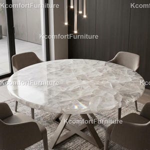 Round Crystal Stone Dining Table, Natural Pebble Mosaic Top, Modern Luxury Furniture