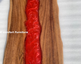 Red epoxy Table Top/ Live Edge Table/ Epoxy Ocean River Table/ Natural Wood Dining table/ Luxury Red Resin Table/ Kitchen table top