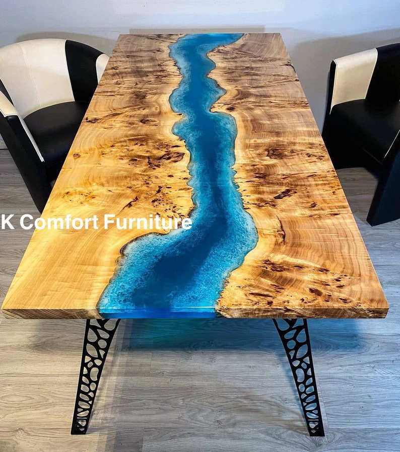 Live Edge Acacia Wood Epoxy Resin Table, Blue Ocean Waves - Etsy