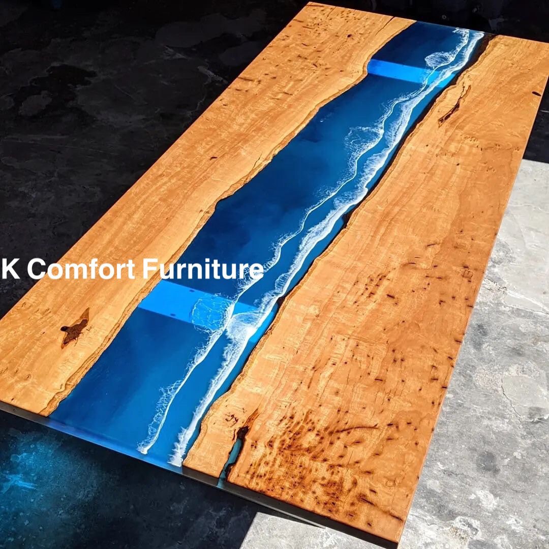 Blue Ocean Epoxy Table, Live Edge Wooden Table, Epoxy Waves Table ...